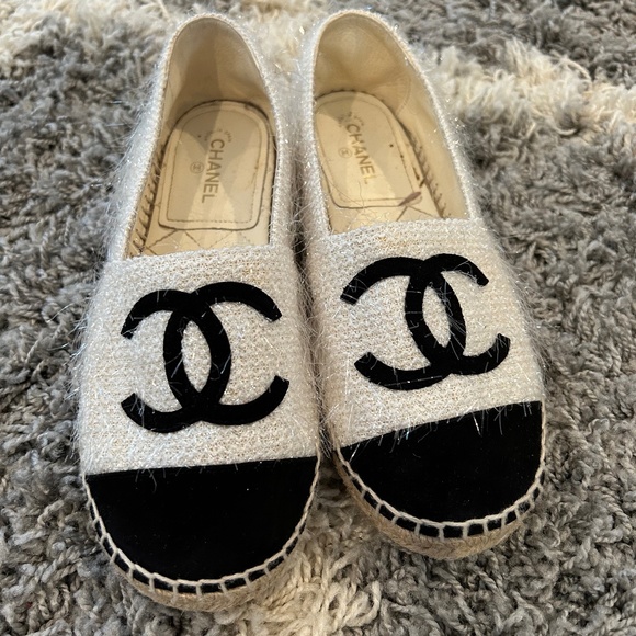 CHANEL Shoes - Chanel white glitter tinsel espadrilles size 36